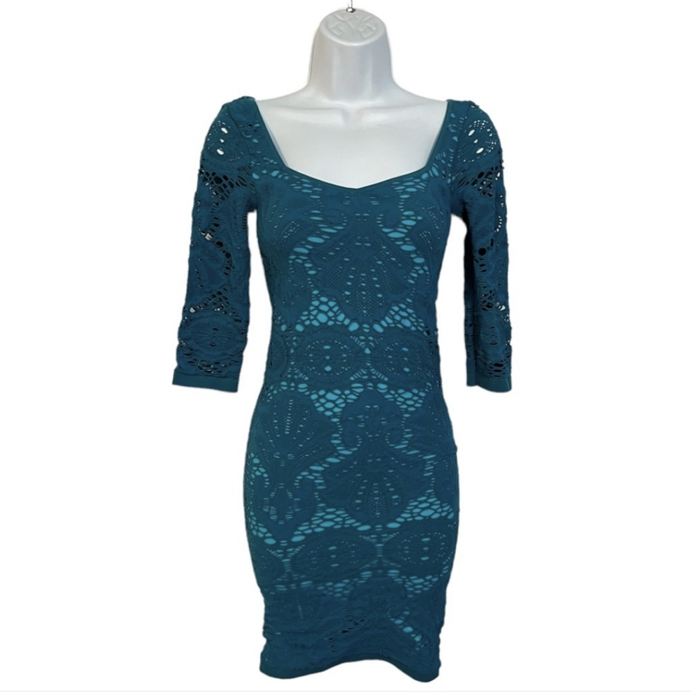 🧜‍♀️ Free People Intimately Turquoise Bodycon Mini Lace Sweetheart neck Dress